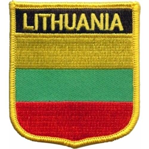Lithuania Flag Patches Embroidery Emblem Fabric Labels for Clothing Twill Merrow Border PVC Backing Customized and MOQ50pcs