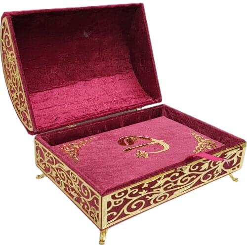 GREAT GIFT Mevlüt Velvet Covered Footed Treasure Boxed Plexiglass Claret Red Medium Size Quran FREE SHIPPING
