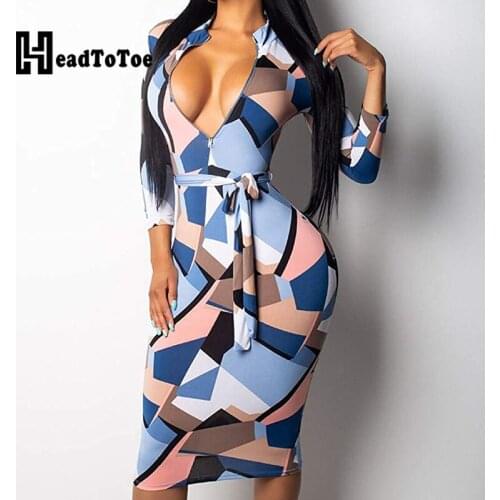 Colorblock Plaid Print Zipper Neck Midi Bodycon Dress Women Lace Up Waist Long Sleeve Casual Dress