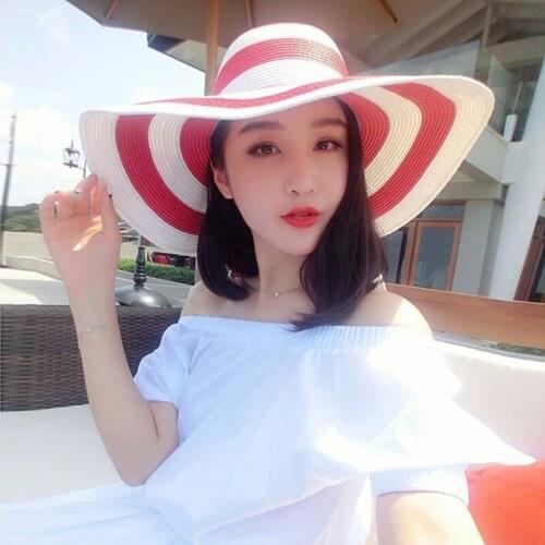 Wide Large Brim Beachwear Hat Folding Black White Striped Hat Women Retro Vacation Tour Hat Summer Beach Wide Hat Chapeau