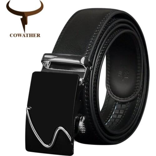 COWATHER Men Belts Top Cow Genuine Leather Men Belt Automatic Buckle Male Strap High Quality Metal Buckle Leather Straps CZ130