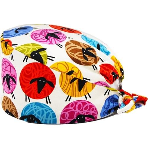 Women Surgicals Cap 100% Cotton Adjustable Beauty Shop Lab Dental Nursing Caps Sheep Printing Workers Nurse Scrub Hat Wholesale
