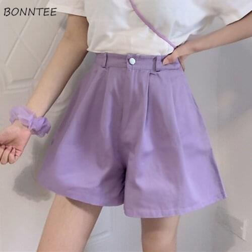 Loose Shorts Women Solid Fashion Cozy Korean Style Streetwear Summer Hot High Waist Chic All-match Simple Soft Ulzzang Vintage