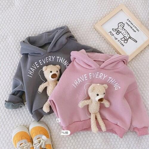 Spring Autumn Girls Sweat Shirt Baby Pullover Kids Tee Tops Children Clothes Fashion Toy Bear Detachable Velvet 1 To 6 Yrs