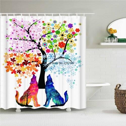 Waterproof Shower Curtain with Hooks Colorful Tree Flowers Printed Bathroom Curtains Polyester Cloth Bath Curtain for Bathroom
