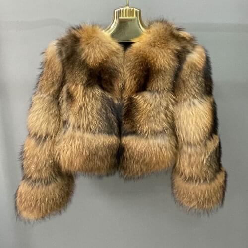 Winter Warm Womens Real Raccoon Dog Fur Short Jacket Long Sleeve Fashion Natural Fox Fur Coat Elegant Thick Warm Outerwear