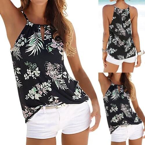 Women Floral Print Summer Beach Strappy Vest Sleeveless Shirt Blouse Casual Tank Tops
