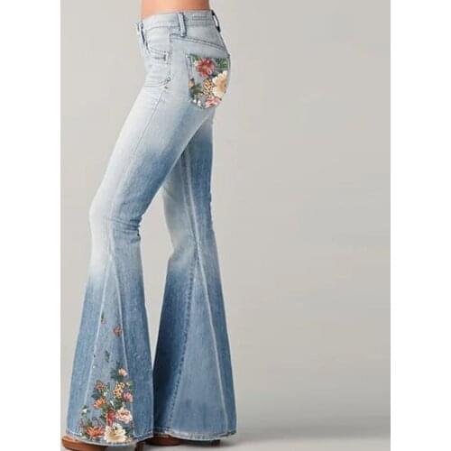 Womens Jeans High Waist Blue Pants 2021 Fashion Womens Embroidered Bell Bottoms Streetwear Womens Pants Spring Summer lady