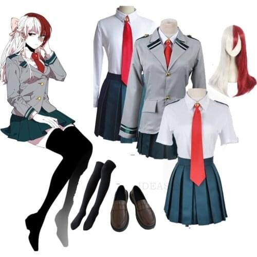 My Hero Academia Todoroki Shoto Women Long Wig Cosplay Costume Boku no Hero Academia Red and White Hair Halloween Party Wigs