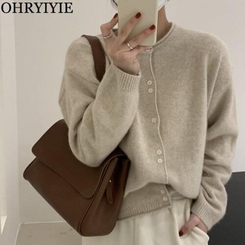 OHRYIYIE Women Solid Sweater Cardigan Casual Fashion O-neck Knitted Coat Female Autumn Sweater Soft Sweaters and Cardigans Femme