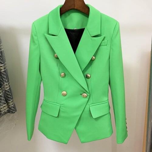 2021 Women Jackets Blazers High Quality Sharp Goods Female Small Suit Coat Metal Head Buckle double-breasted Slim Apple Green