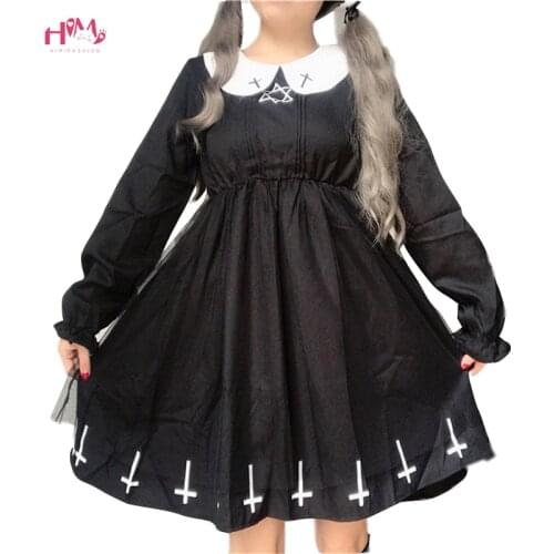 Harajuku Street Cross Cosplay Women Black Dress Japanese Summer Gothic Kawaii Style Star Tulle Dress Lolita Cute Girl Dresses