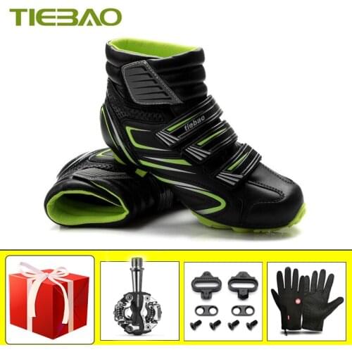 TIEBAO Winter Cycling Boots Keep Warm Self-locking Breathable Riding Mountain Bicycle Sneaker Add Mtb Pedals Winter Bike Gloves