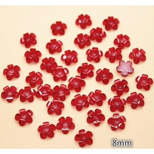 200pcs 8mm Red/Purple Resin Glitter Little Flower Flatback Cabochon DIY Nail Beauty/Scrapbooking Decorative Craft Making