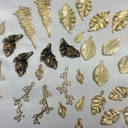 Promotion 30Pcs Mix Styles Leaf Styles KC Gold Color Alloy Pendants Jewelry Charms