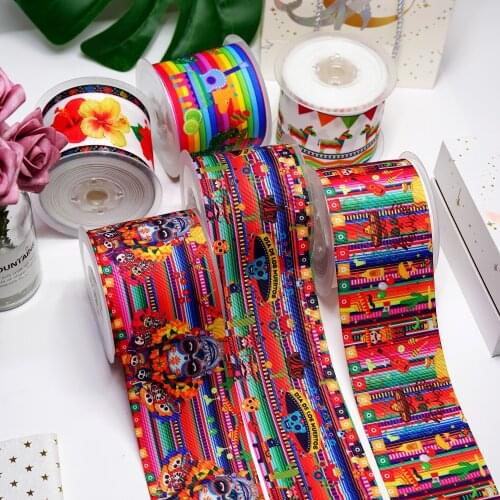 DIY Cartoon Mexican Style Printed Grosgrain Ribbon For Craft Supplies Sewing Accessories 5 Yards. 24295