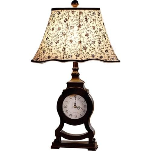 American Country Roman Clock Table Lamps for Bedroom Bedside Lamp Classical Study Desk Living Room Home Table Lights Fixtures