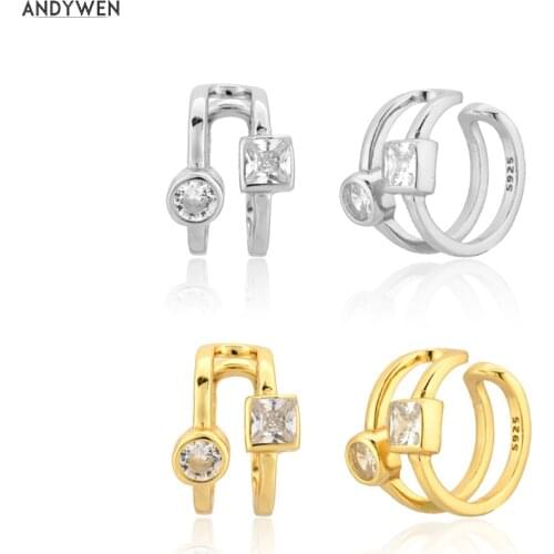 ANDYWEN 925 Sterling Silver Gold Zircon Circle Ear Cuff Earring Non Piercing Clips Earcuff 2020 Jewelry Party Rock Punk Jewels