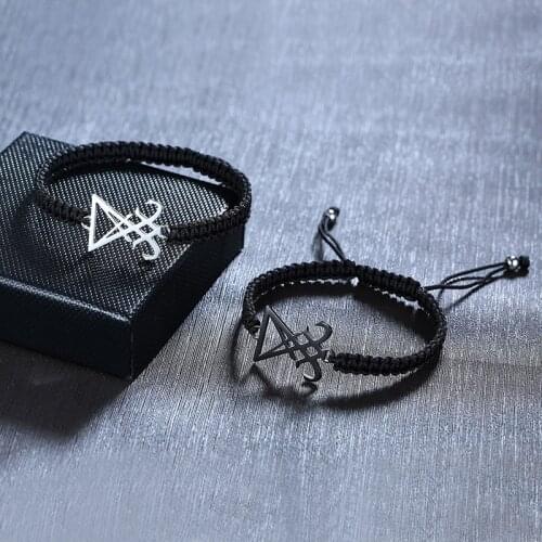 Men Women Stainless Steel Leviathan Cross Lucifer Charm Bracelets Hand-made Braided Rope Chain Christian Jewelry