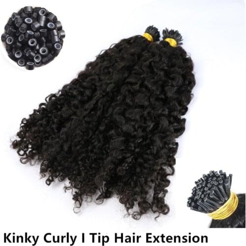 Brazilian Kinky Straight I Tip Microlinks Hair Extensions For Black Women Human Hair 100% Virgin Hair Natural Black Bulk Hair