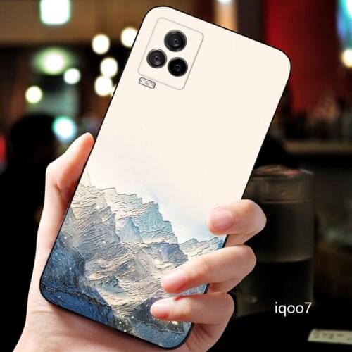 Embossed vintage East Asian Chinese Japanese style case For IQOO 7 iqoo7 Snow Mountain Crane cover