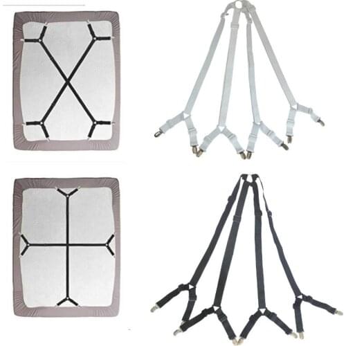Black/White Crisscross Adjustable Bed Suspenders Sheet Fastener Straps Clippers Clips Holder Kit Gripper Fitted 1 Set