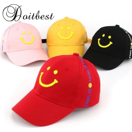 Doitbest cartoon 2-7 Y Spring Child Smiley long ribbon Baseball Cap Summer kids Sun Hat Boys Girls snapback Caps