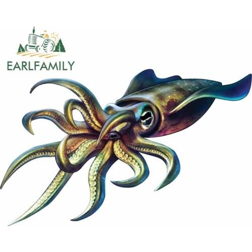 EARLFAMILY 13cm x 8.4cm Funny Squid Fishing Car Sticker Sunscreen Waterproof Creative Colored Motorcycles Exterior Vinyl Decals