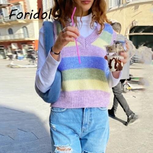 Purple Casual Knitted Sweater Vest Women Vintage Sleeveless V Neck Waistcoat Autumn Winter Vest Coat Fashion Pullover Outfit