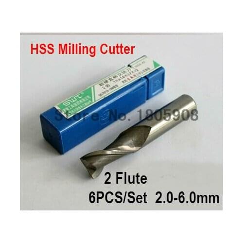 6 pcs/set 2.0~6.0mm 2 Flute Milling Cutter Aluminium End Mill Cutter CNC ,Lathe Tool,Equipment milling cutter rotary cutter