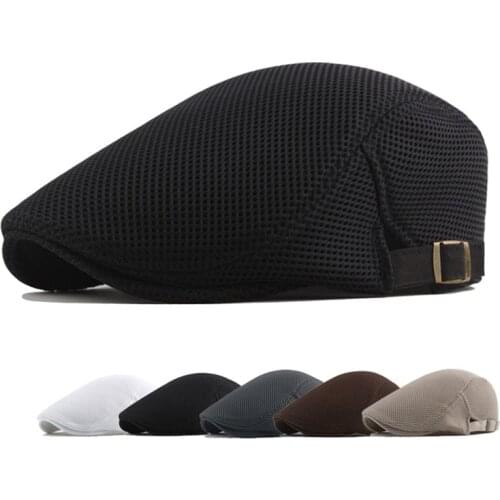 Cotton Beret Hat Men White Casual Mesh Flat Cap Male Solid Breathable Adjustable Classic Summer Duckbill Caps Fahion