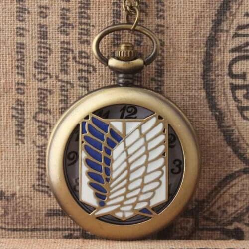 Anime Attack on Titan Pocket Watch Cosplay Levi Ackerman Wings Liberal Logo Retro Watch Cartoon Gift