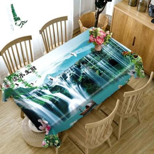 Chinese 3d Round Tablecloth Guest Greeting Pine Waterfall Scenery Pattern Thicken Cotton Rectangular Table cloth Home Decoration