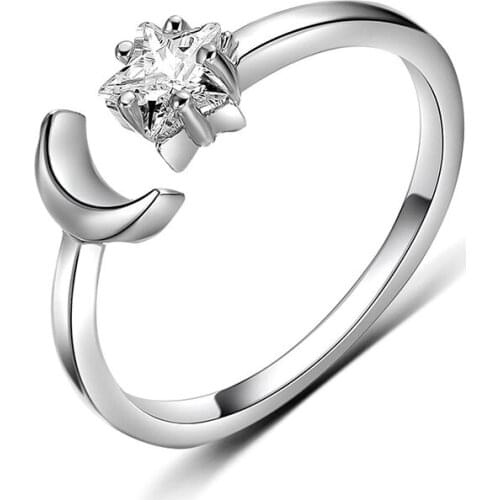 Big Couple Rings Silver 925 Jewelry Ring Annilos Mujer Luxury Indian Moon Star Cubic Zirconia Engagement Promise Forever Bague