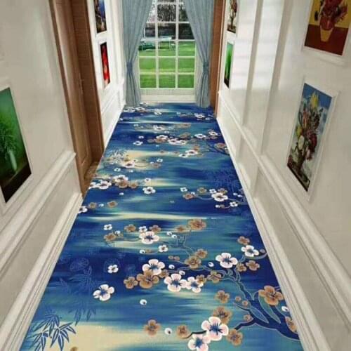 Nordic Style 3D Living Room Carpet Decor Blue Flower Hallway Floor Mat Bedroom Home Corridor Area Rug Anti-slip Stair Aisle Rug