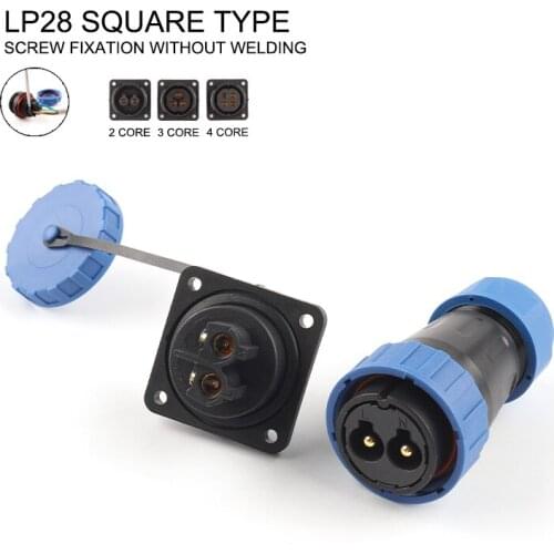 LP/SP28 IP68 Square Aviation Connector No welding Screw Terminal Quick Waterproof Cable Connectors Male Female plug&socket Set