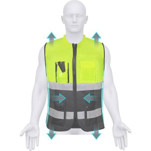 Multi-pockets High Visibility Zipper Front Safety Vest with Reflective Strips