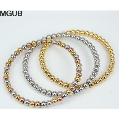Fashion Jewelry Three colors 316L stainless steel Metal beads New Trendy Gold color Bangles For Women LH63