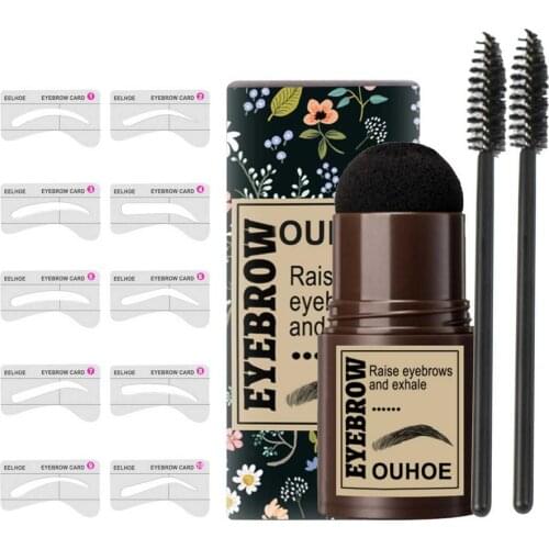 Brow Stamp Shaping Kit Quick Natural Eyebrow Makeup Tool LongLasting Contouring Eyebrow Shape Stamp With 10Pairs Eyebrow Stencil