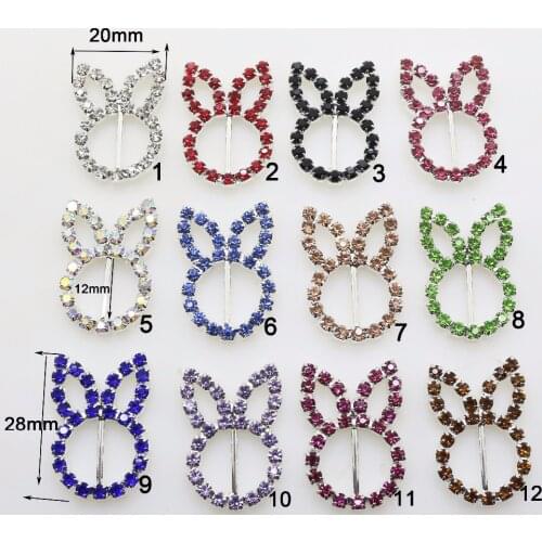 Creative 10 pcs 28*20mm Rabbit head rhinestone Buckles invitation card Wedding Ribbon Slider DIY Hair Accessories Free Shipping