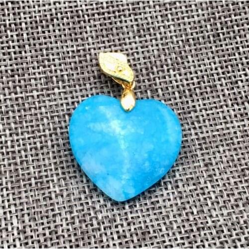 New Heart Blue Larimar jadeite Necklaces Pendant Alloy Gold plating 25x25mm