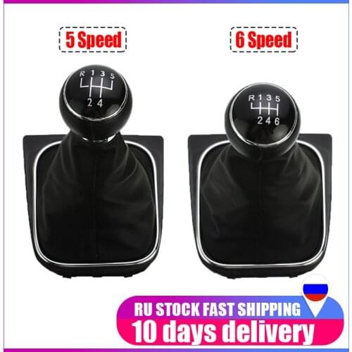 Car 5 /6 Speed Leather Gear Shift Knob With Dust Cover For VW Golf 5 6 Jetta MK5 05-10 MK6 Rabbit 2010-2014 Interior Accessories