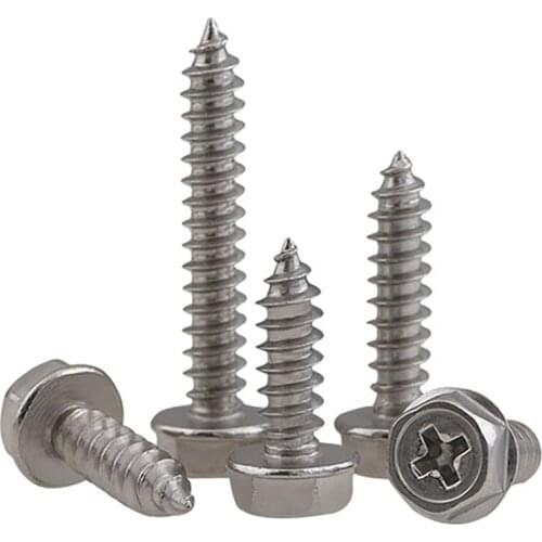 M3 M4 M5 M6 Cross Recessed External Hex Flange Self Tapping Wood Screw 304 Stainless Steel Phillips Hexagon Head With Pad Washer