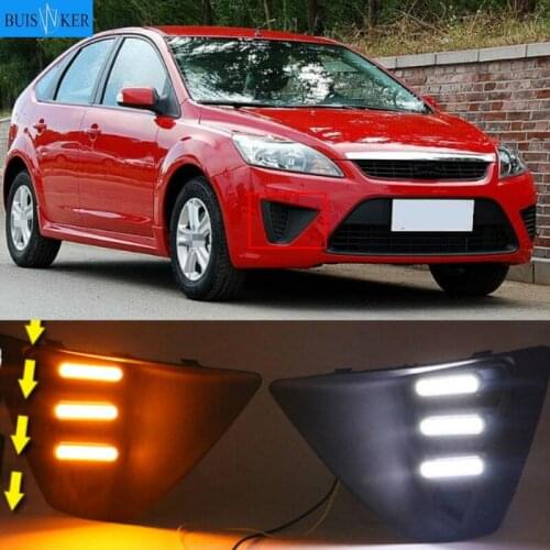 LED Fog Lamp Cover With Yellow Turning Signal Functions For Ford Focus 3 MK3 2009-2011 Daytime Running Light for Focus DRL