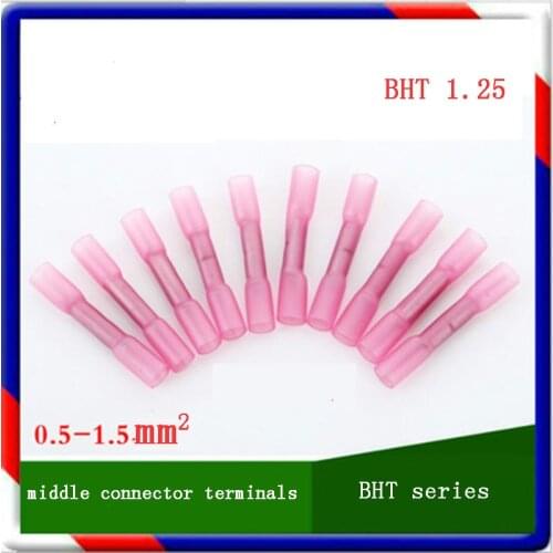 BHT1.25 pink color heat shrink butt 20pcs Crimp Terminals Insulated Electrical Wire Cable Connectors Free shipping