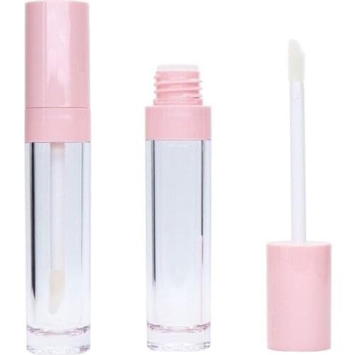 Lip Gloss Wand Tubes Pink Cap Round Clear Cosmetic Lipgloss Container 6.5ml Lipgloss Tubes Plastic Filling Bottle 30/50pieces