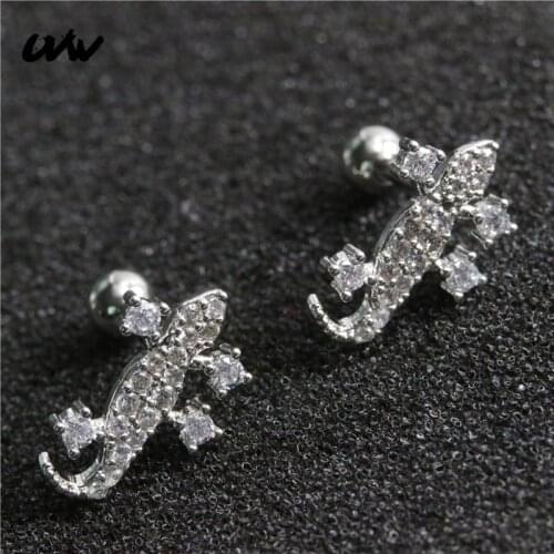 UVW356 2pc 316L Lovely Tiny Gecko Crystal Stud Earrings Helix Tragus Piercing Body Jewelry Earrings for Women Pendientes Brincos