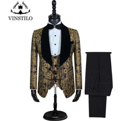 VINSTILO New Men’s suit 3piece tuxedo Party Slim Fit suit Wedding Dress suits