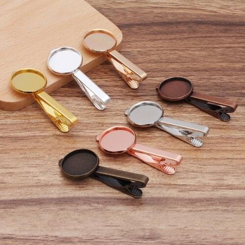 10pcs Tie Clip Bar with 16 18 20mm Round Smooth Bezel Cameo Cabochons Base Settings Tie Clips Clasps Mens Jewelry Accessories
