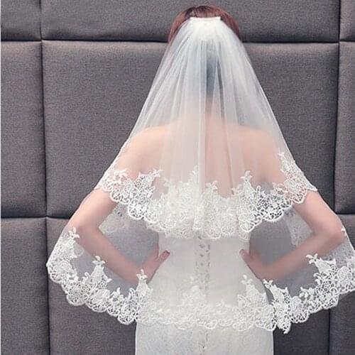 2019 Elegant Two Layers Lace Bridal Veil With Combe Women Wedding Bridal Veil White Ivory